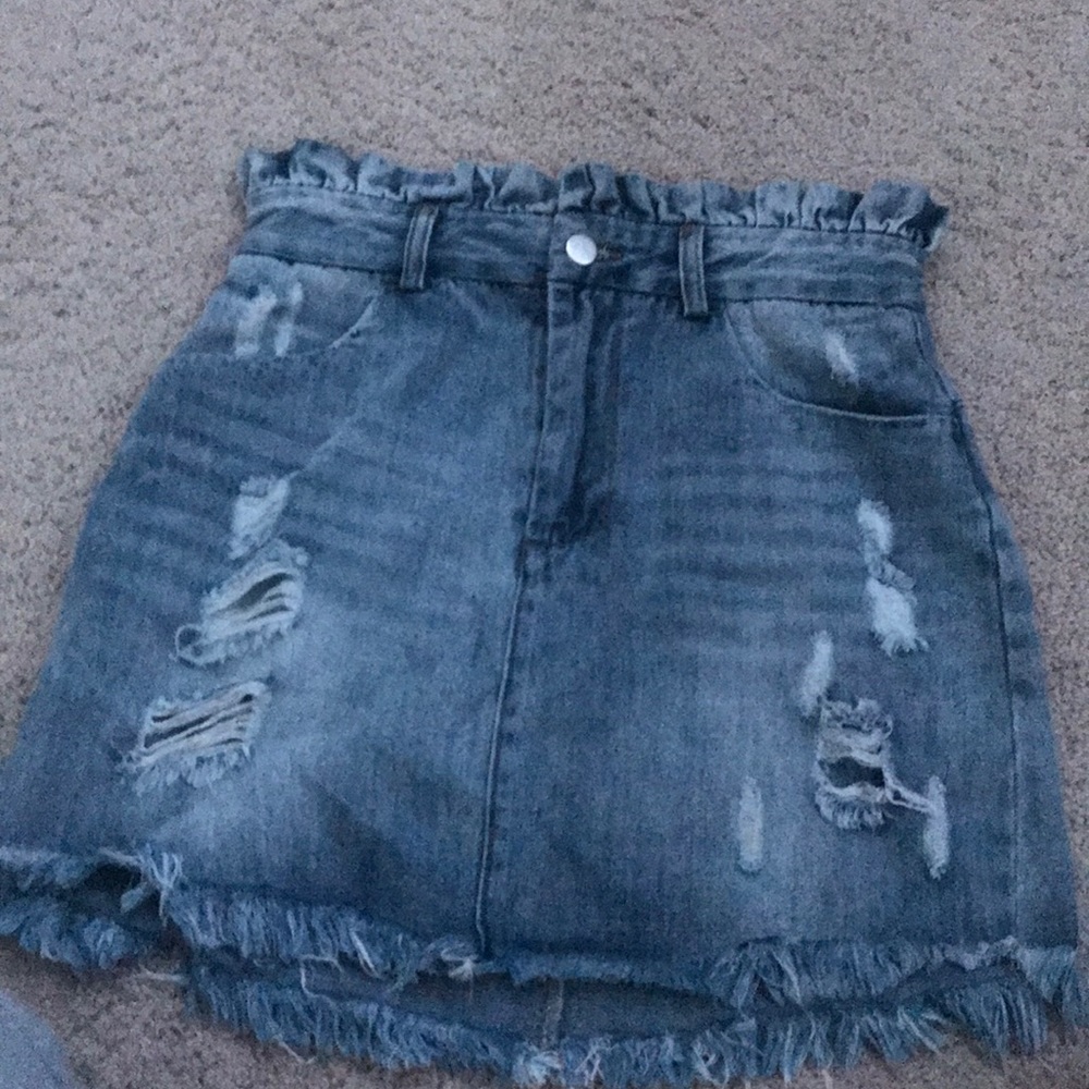 distressed denim skirt